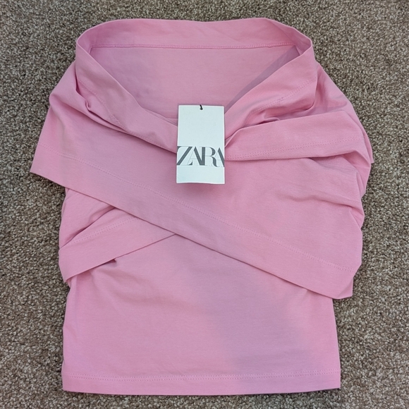 Zara Wrap Crop Top Pink SZ M NWTs - Picture 7 of 8